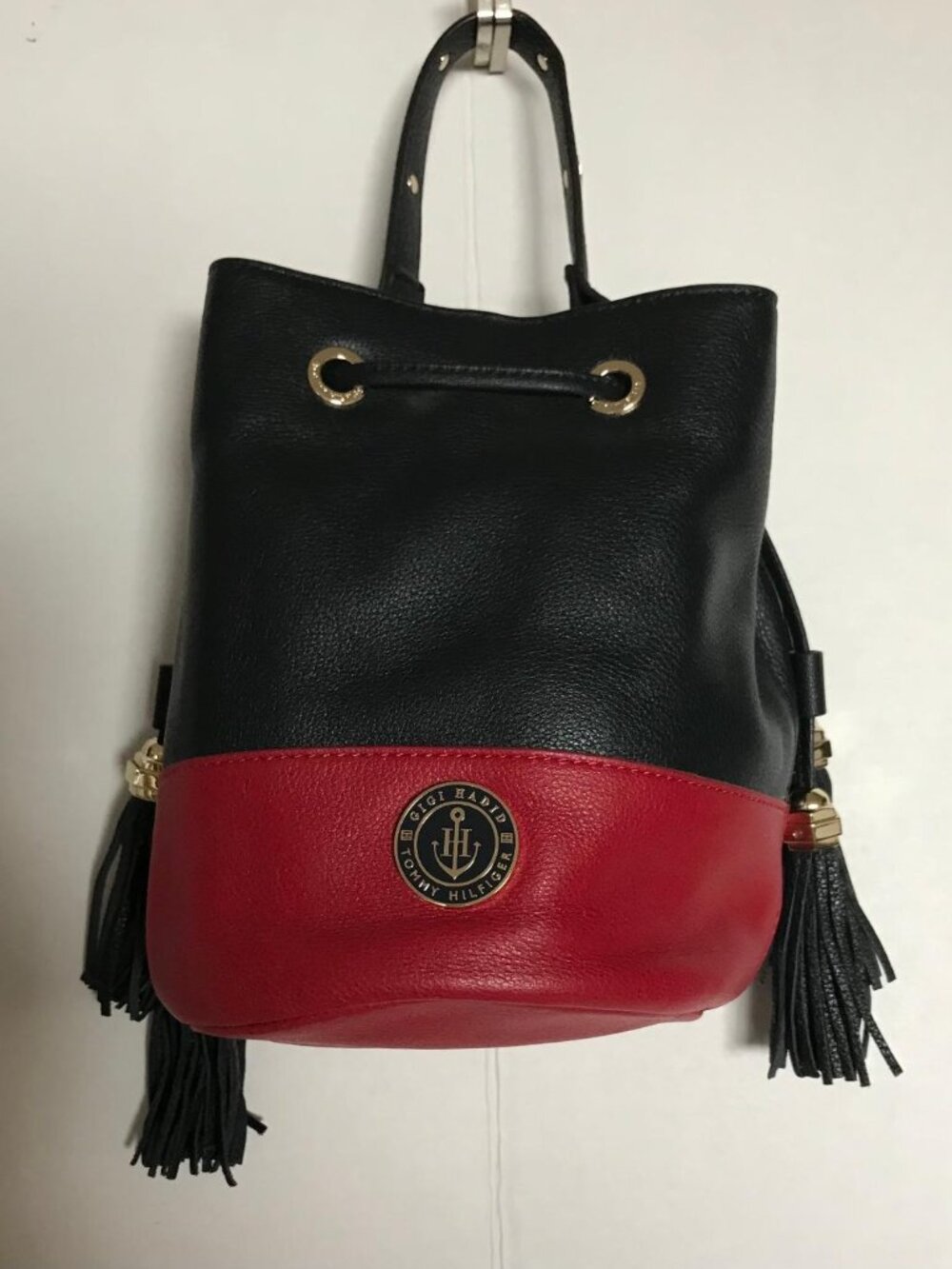 Tommy Hilfiger Gigi Hadid Leather Red and Blue Bucket Bag